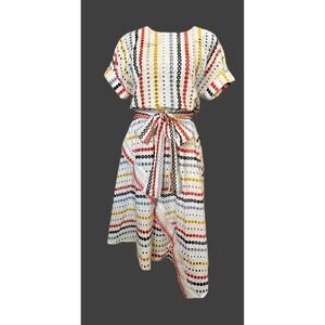 Eva Franco Striped Eyelet Handkerchief Hem Midi Dress Multi Color Womens Size 2